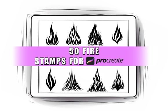 50 Fire Procreate Stamps Brushes for iPad