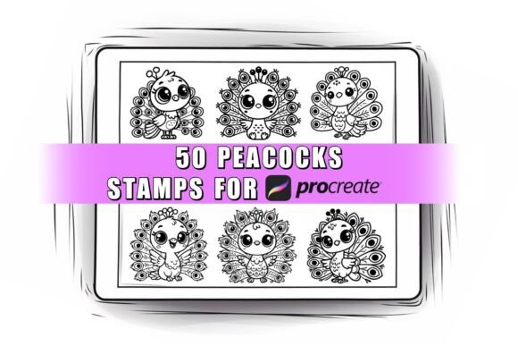 50 Peacock Procreate Stamps Brushes