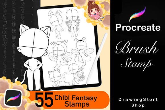 55 Procreate Chibi Fantasy Brushes Stamp